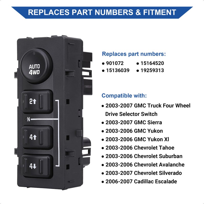 AiYiGu 4x4 Transfer Case Switch, 4WD Wheel Drive Button, Compatible with 2003-2007 Chevrolet Silverado, Chevy Suburban, Tahoe, Avalanche, GMC Yukon, Sierra, Replaces OE 15164520, 15136039, 19259313 - Image 4